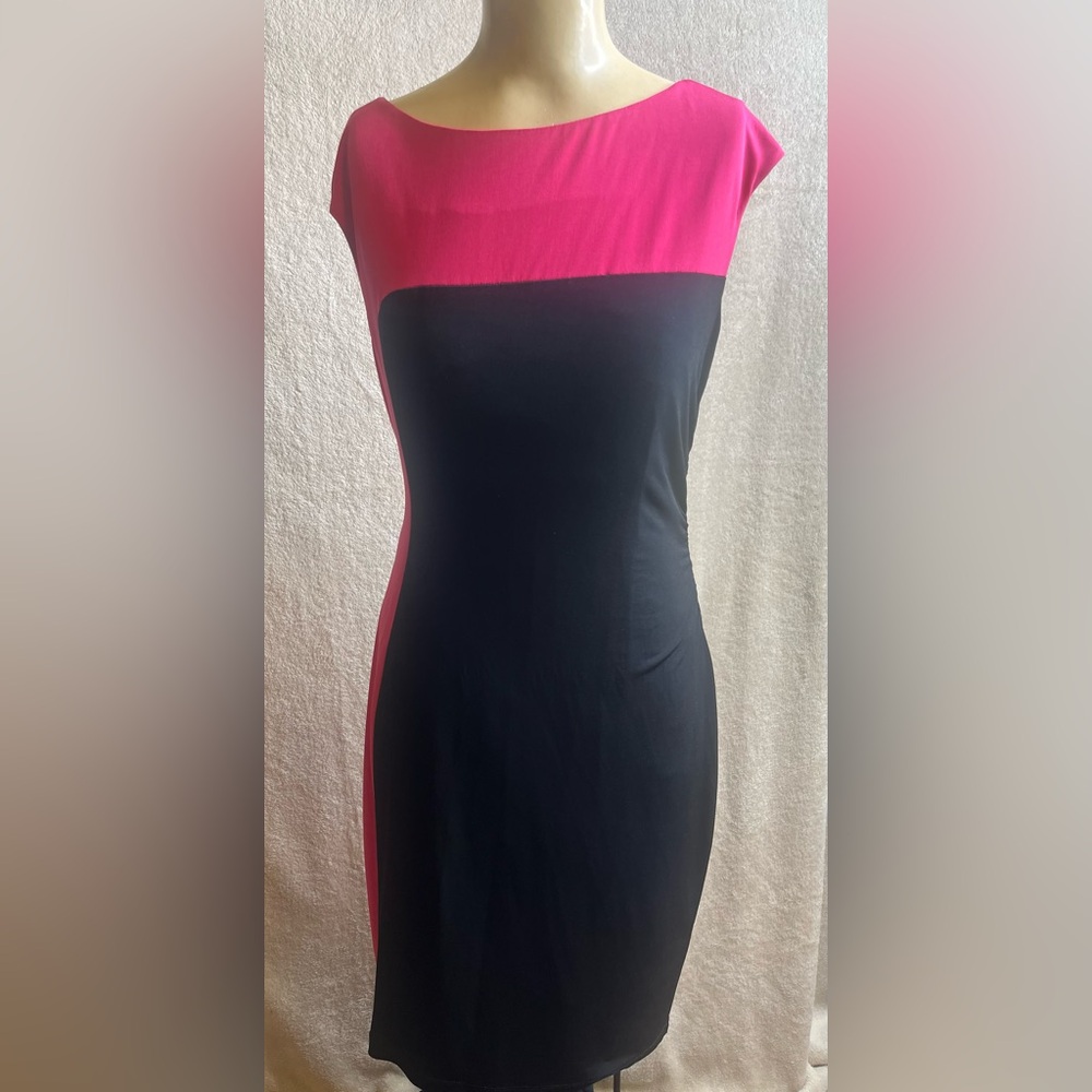 Connected Apparel Black and Pink Strapless Sheath Dress